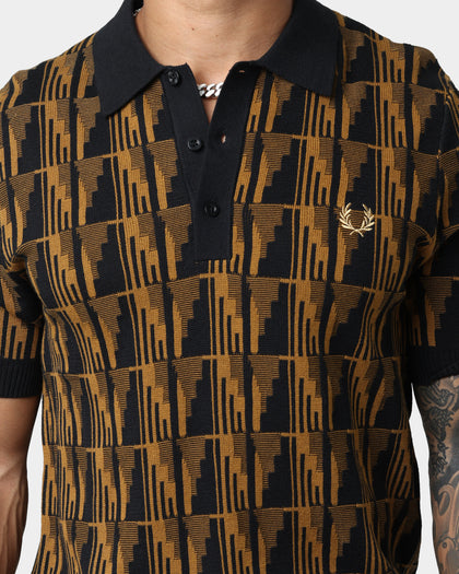 Fred Perry Jacquard Knitted Polo Dark Caramel
