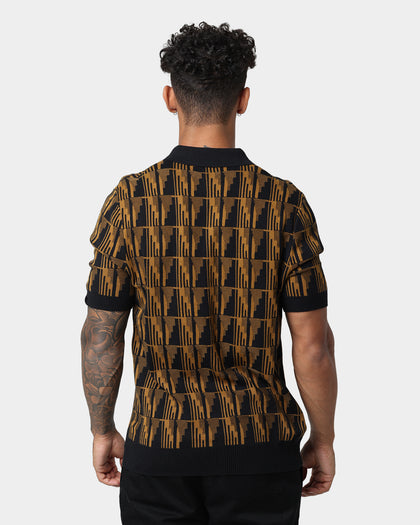 Fred Perry Jacquard Knitted Polo Dark Caramel