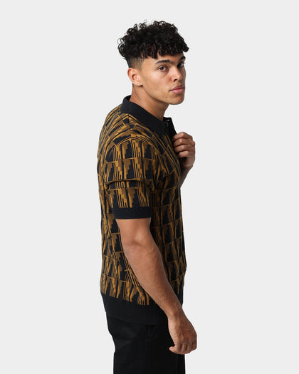 Fred Perry Jacquard Knitted Polo Dark Caramel