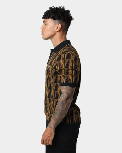 Fred Perry Jacquard Knitted Polo Dark Caramel