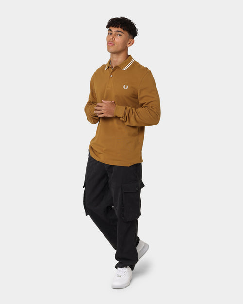 Fred Perry Long Sleeve Twin Tipped Polo Shirt Dark Caramel