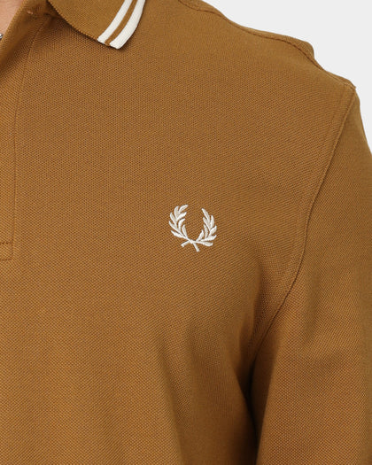 Fred Perry Long Sleeve Twin Tipped Polo Shirt Dark Caramel