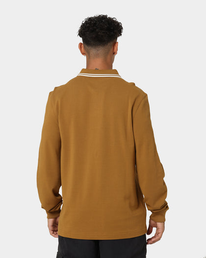 Fred Perry Long Sleeve Twin Tipped Polo Shirt Dark Caramel