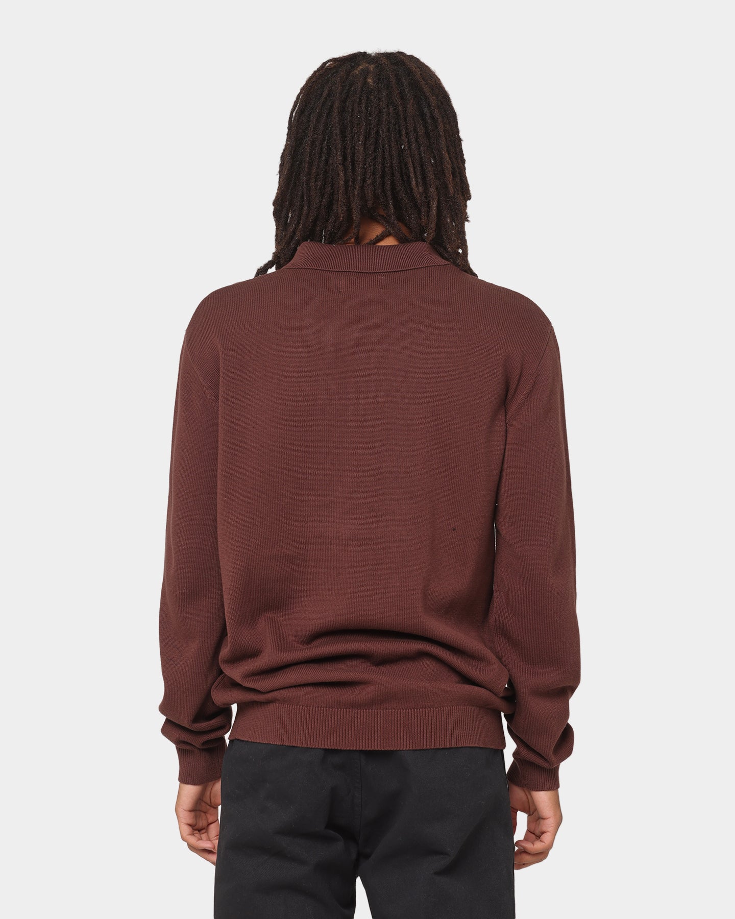 X Large Cable Knit Long Sleeve Polo Shirt Brown | Culture Kings US