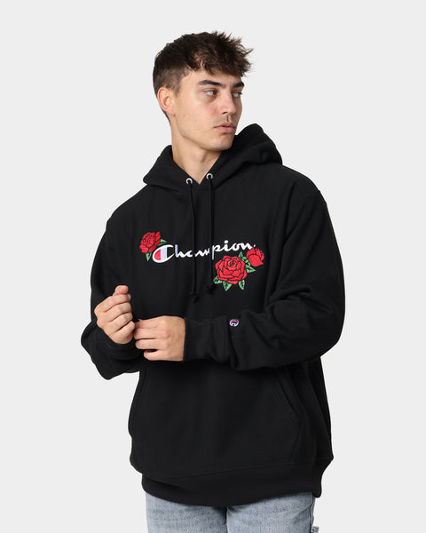 Champion Reverse Weave Roses Embroidery Hoodie Black | Culture
