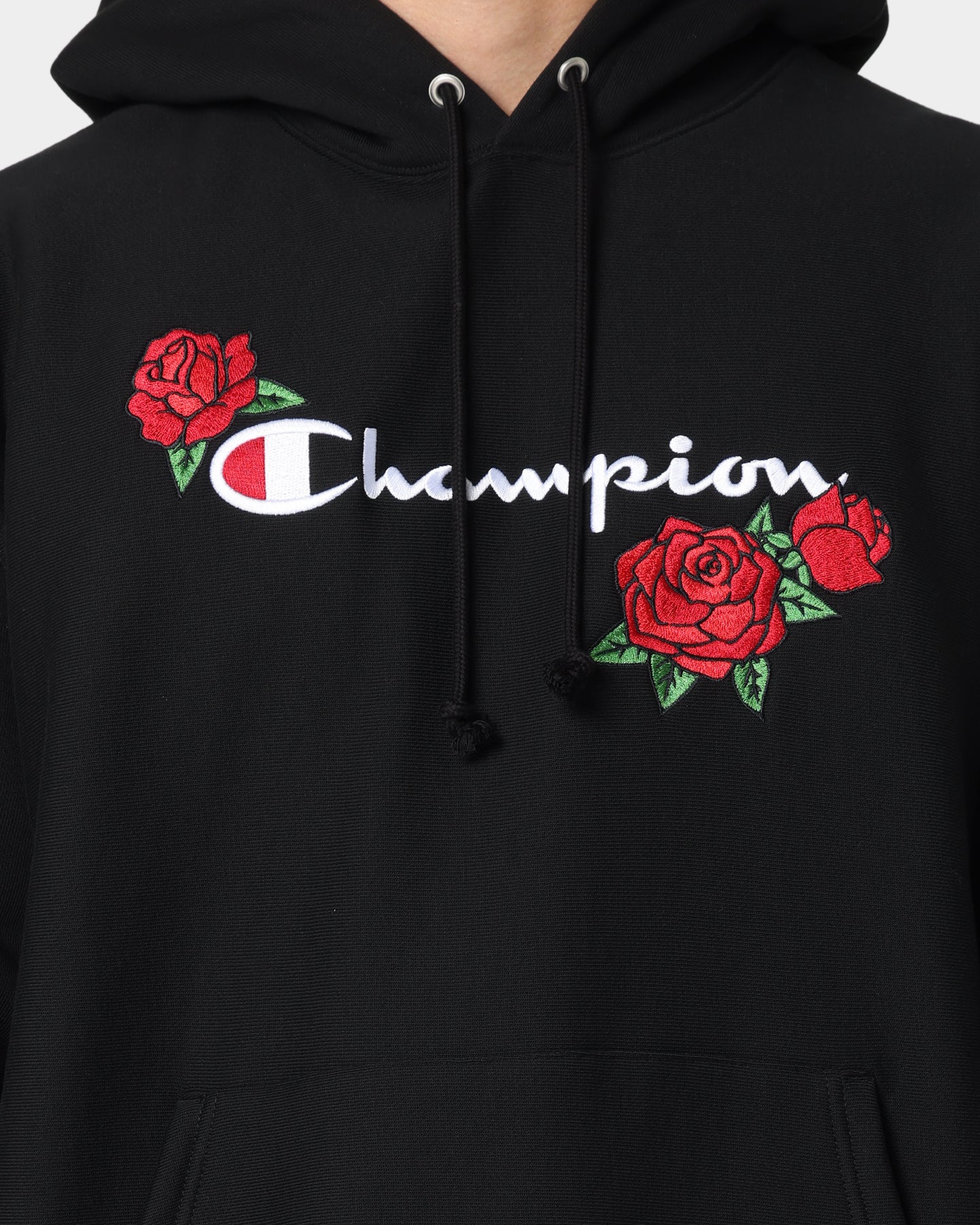 Champion Reverse Weave Roses Embroidery Hoodie Black | Culture