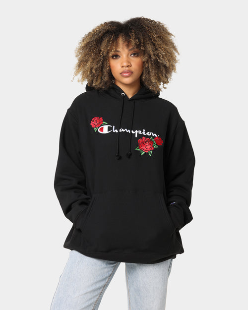 Champion Reverse Weave Roses Embroidery Hoodie Black