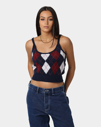 Tommy Jeans Cropped Argyle Cami Top Twilight Navy