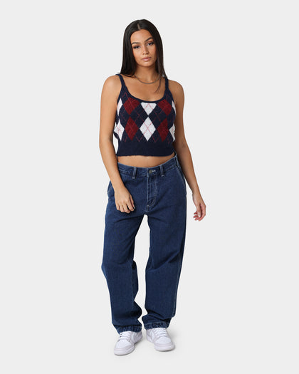 Tommy Jeans Cropped Argyle Cami Top Twilight Navy