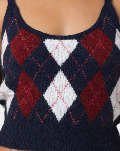 Tommy Jeans Cropped Argyle Cami Top Twilight Navy