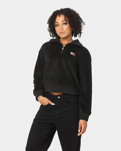 Tommy Jeans Women's TJW Plush Badge Quarter Zip Sweater Black