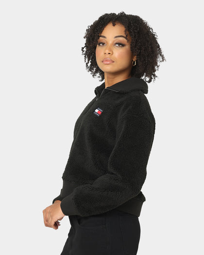 Tommy Jeans Women's TJW Plush Badge Quarter Zip Sweater Black