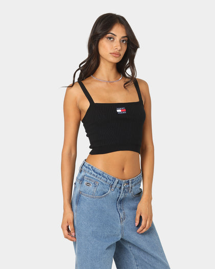 Tommy Jeans Women's Super Crop Badge Ribbed Cami Black
