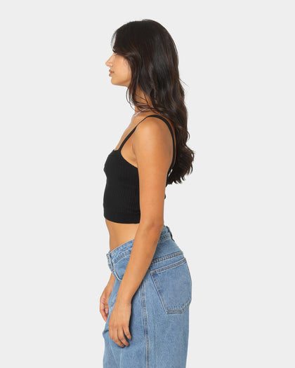 Tommy Jeans Women's Super Crop Badge Ribbed Cami Black