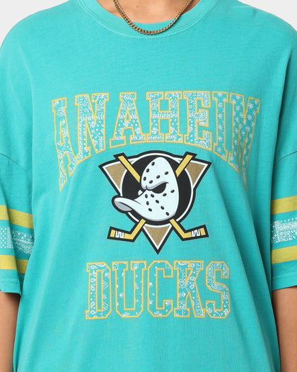 Majestic Athletic Anaheim Ducks Paisley Stripe Vintage T-Shirt Faded Teal