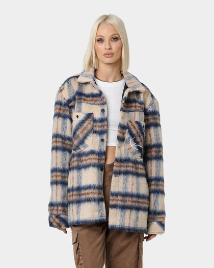 Karl Kani Chest Signature Check Wool Blend Jacket Sand