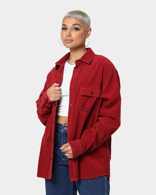 Karl Kani Chest Signature Corduroy Shirt Dark Red