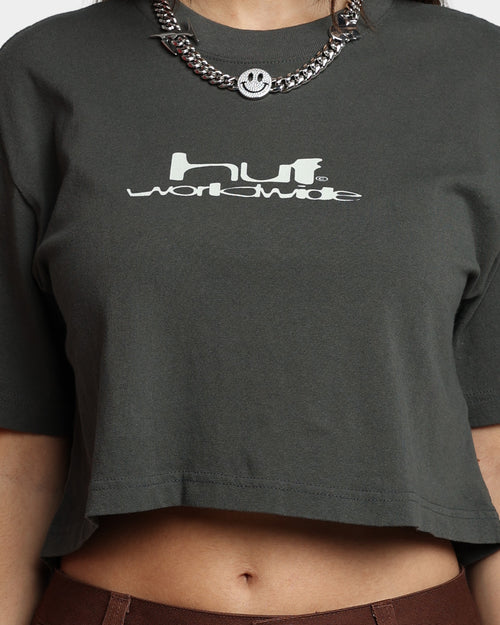 HUF Women's Washed Crop T-Shirt Gunmetal
