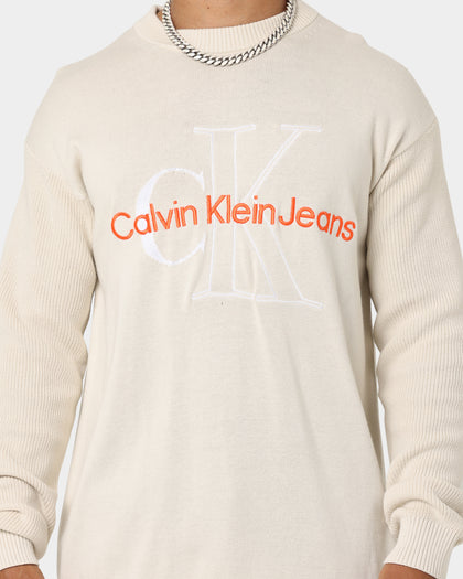Calvin Klein Two Tone Monogram Sweater Eggshell