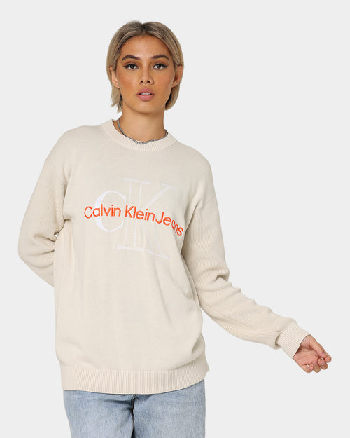 Calvin Klein Two Tone Monogram Sweater Eggshell
