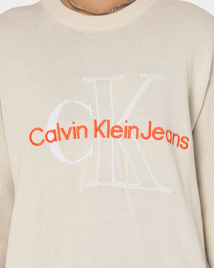 Calvin Klein Two Tone Monogram Sweater Eggshell