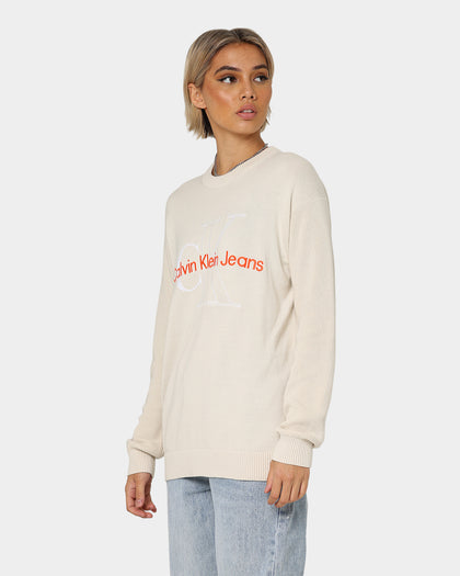 Calvin Klein Two Tone Monogram Sweater Eggshell