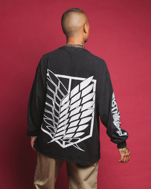 Goat Crew X Attack On Titan Captain Levi Long Sleeve Vintage T-Shirt Black Wash