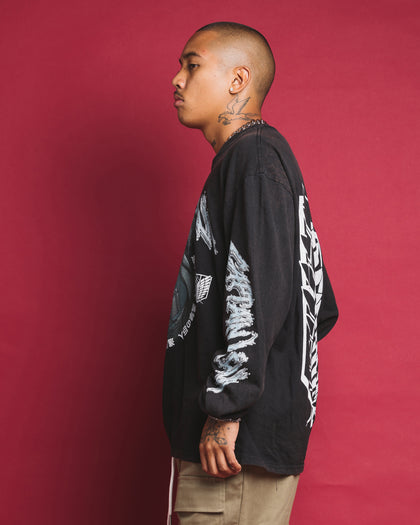 Goat Crew X Attack On Titan Captain Levi Long Sleeve Vintage T-Shirt Black Wash