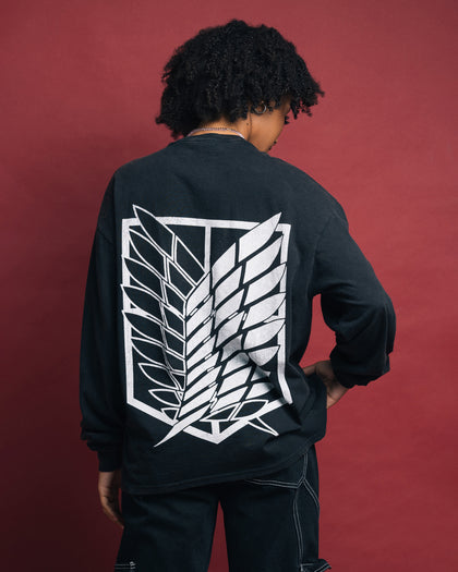 Goat Crew X Attack On Titan Captain Levi Long Sleeve Vintage T-Shirt Black Wash