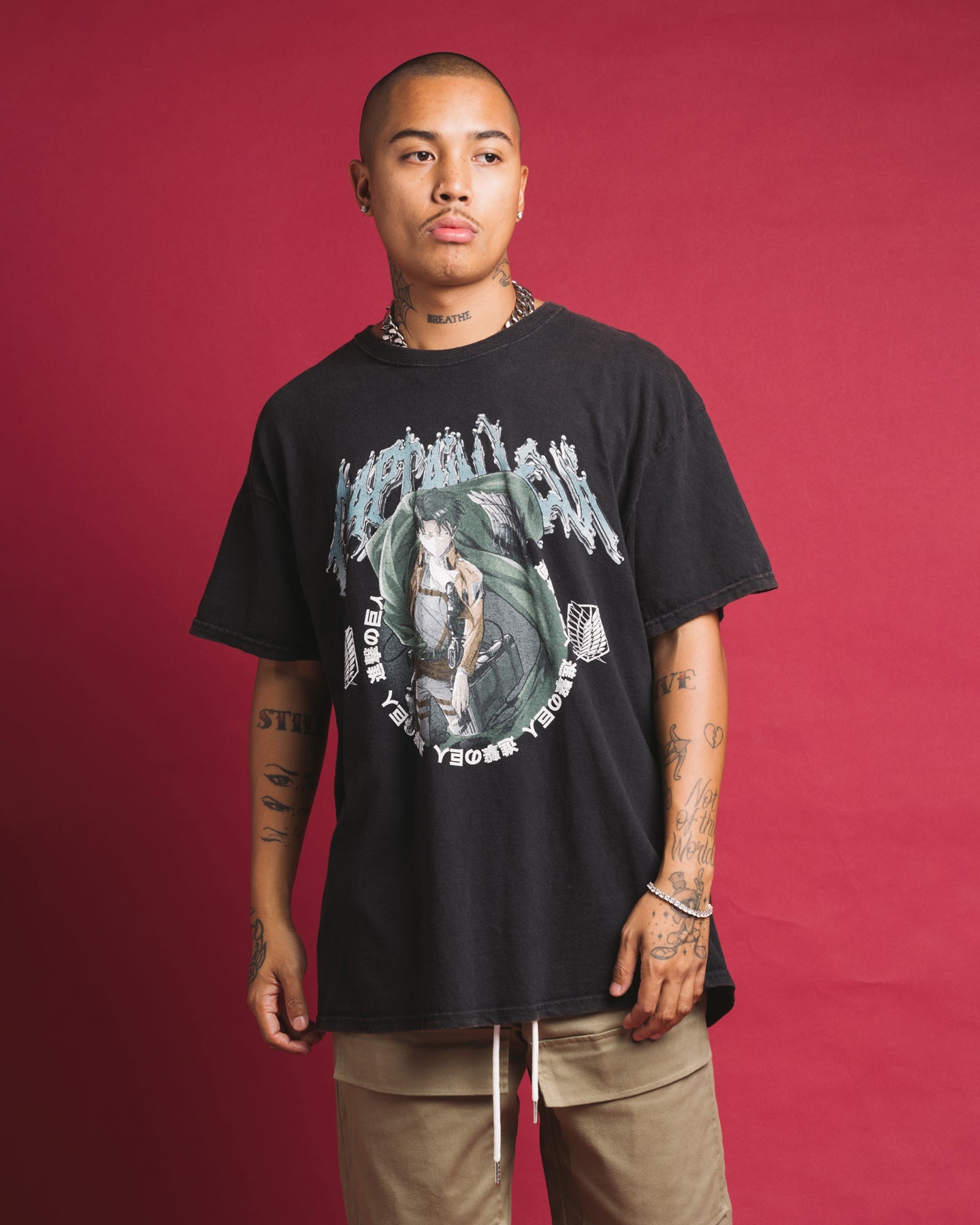 Goat Crew X Attack On Titan Captain Levi Vintage T-Shirt Black