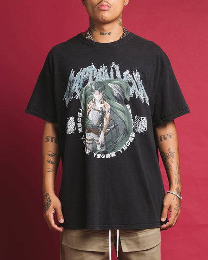 Goat Crew X Attack On Titan Captain Levi Vintage T-Shirt Black Wash