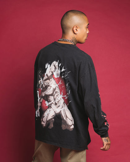 Goat Crew X Attack On Titan Eren Long Sleeve Vintage T-Shirt Black Wash