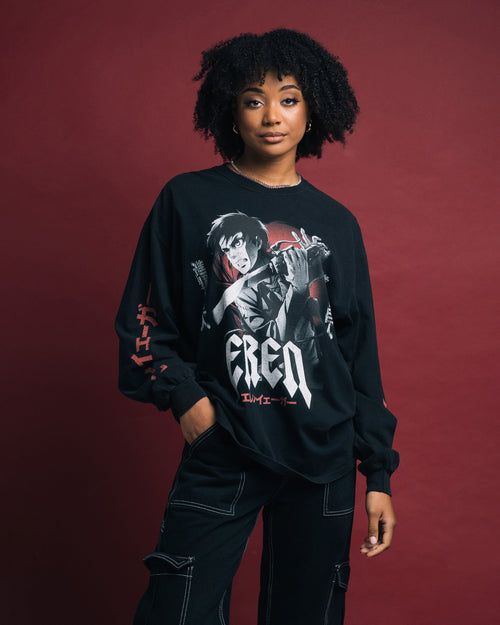 Goat Crew X Attack On Titan Eren Long Sleeve Vintage T-Shirt Black Wash