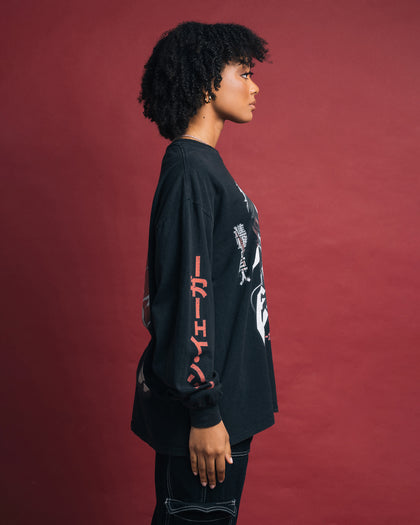 Goat Crew X Attack On Titan Eren Long Sleeve Vintage T-Shirt Black Wash