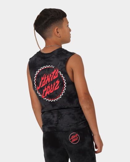 Santa Cruz Kids' Checked Out Flamed Dot Muscle T-Shirt Black/Black Tie Dye