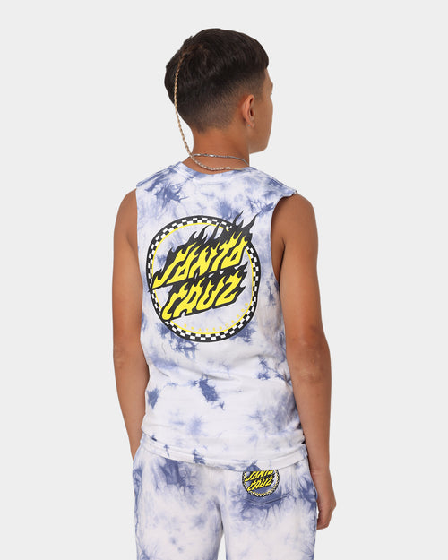 Santa Cruz Kids' Checked Out Flamed Dot Muscle T-Shirt Blue Tie Dye