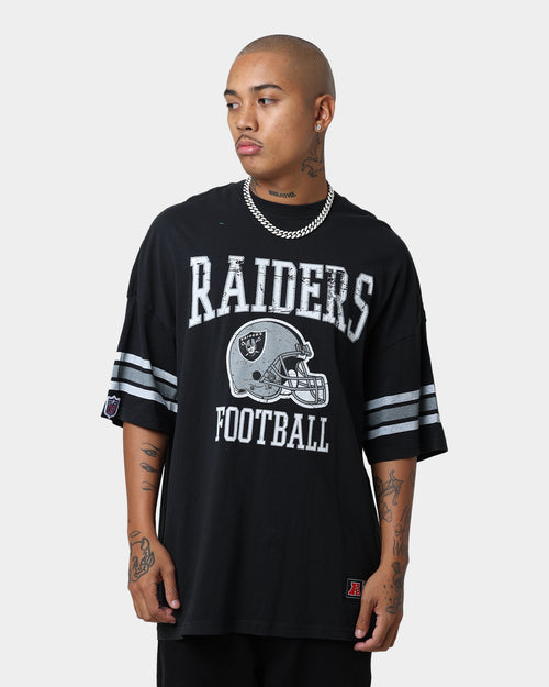 Majestic Athletic Las Vegas Raiders Vintage Sports Stripe Sleeve T-Shirt Faded Black