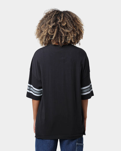 Majestic Athletic Las Vegas Raiders Vintage Sports Stripe Sleeve T-Shirt Faded Black