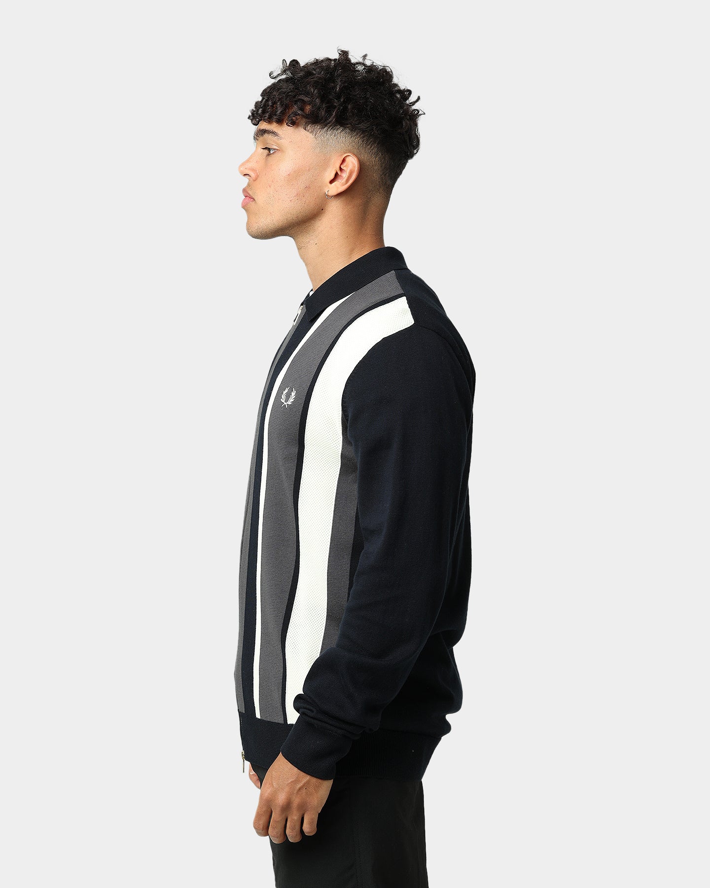 Fred Perry Striped Zip-Through Cardigan Navy | Culture Kings US