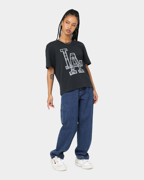 Majestic Athletic Women's Los Angeles Dodgers Check Logo Boxy T-Shirt Faded Black