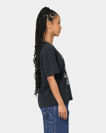 Majestic Athletic Women's Los Angeles Dodgers Check Logo Boxy T-Shirt Faded Black