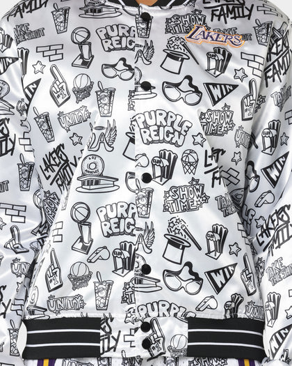 Mitchell & Ness Women's Doodle Satin Jacket Black/White