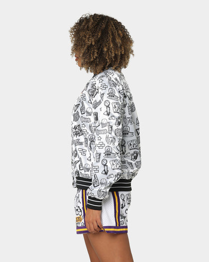 Mitchell & Ness Women's Doodle Satin Jacket Black/White