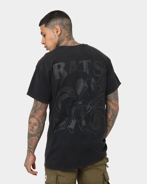 Rats Get Fat Skull Rose T-Shirt Black Wash