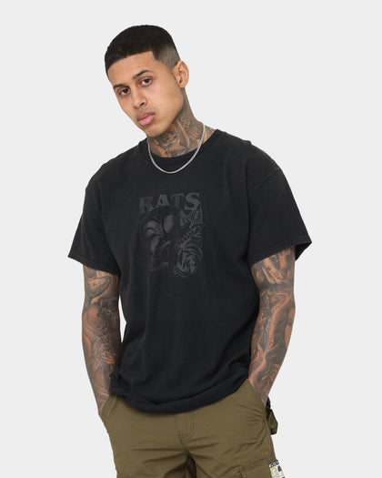 Rats Get Fat Skull Rose T-Shirt Black Wash