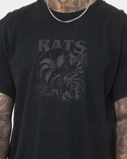 Rats Get Fat Skull Rose T-Shirt Black Wash