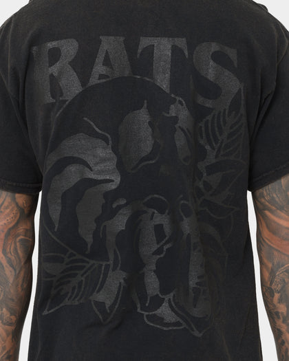 Rats Get Fat Skull Rose T-Shirt Black Wash
