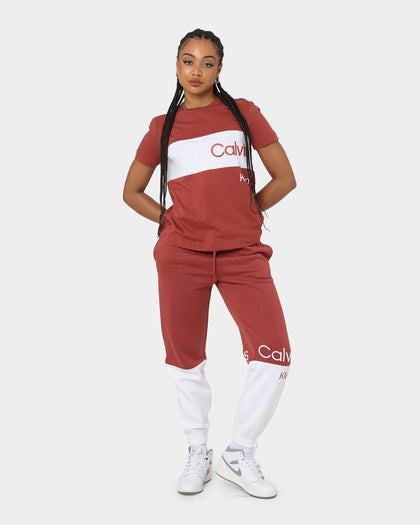 Calvin Klein Women's Colour Blocking T-Shirt Terracotta Tile
