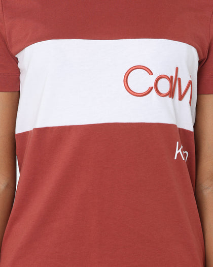 Calvin Klein Women's Colour Blocking T-Shirt Terracotta Tile