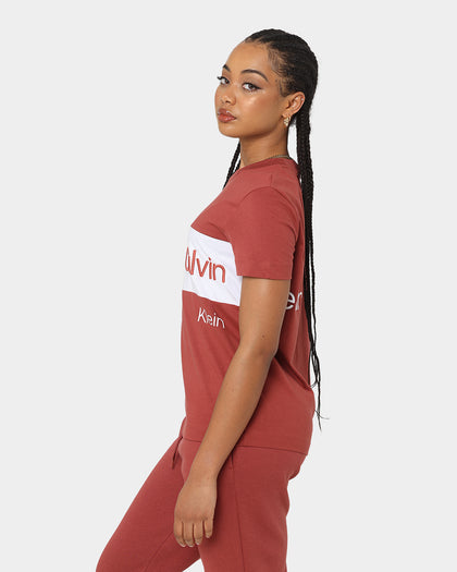 Calvin Klein Women's Colour Blocking T-Shirt Terracotta Tile